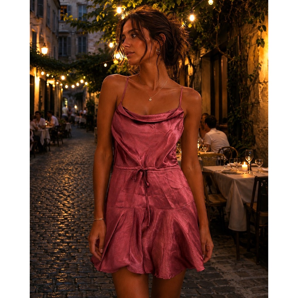 NWT Saints + Secrets Satin Cowl Mini Dress Mauve Chic Party Wedding Sz M *Flaw